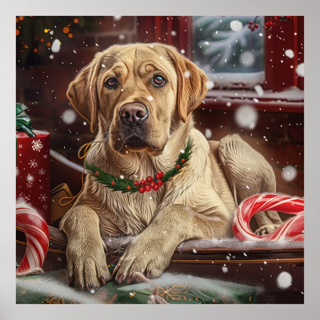 Poster Cachorro Labrador Festa de Natal (Frente)