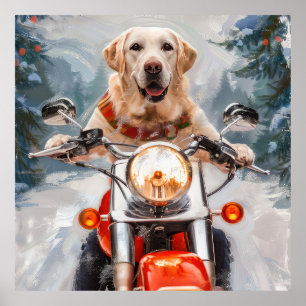 Poster Cachorro Labrador Pilotando Moto Natal