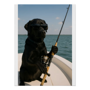 Póster Cachorro Labrador Preto Engraçado Pescando