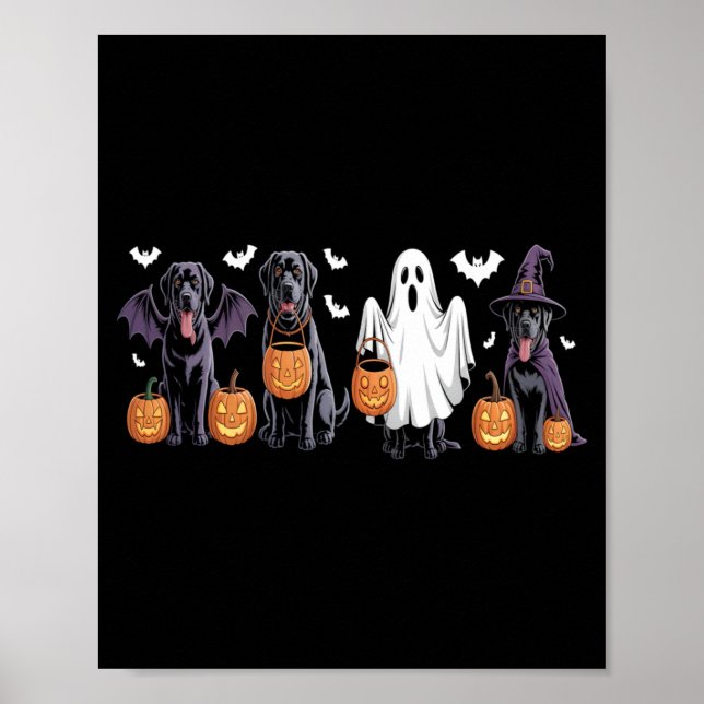 Poster Cachorro Labrador Preto Fofo de Halloween Abóbora  (Frente)