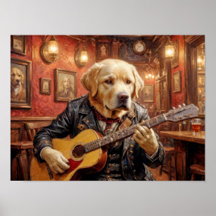 Poster Cachorro Labrador vestido de steampunk tocando vio