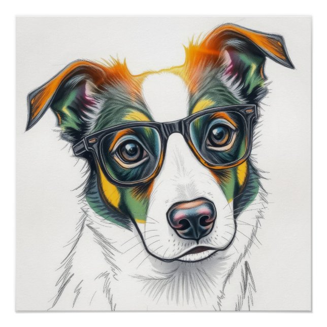 Póster Cachorro Legal com Óculos de Sol (Frente)
