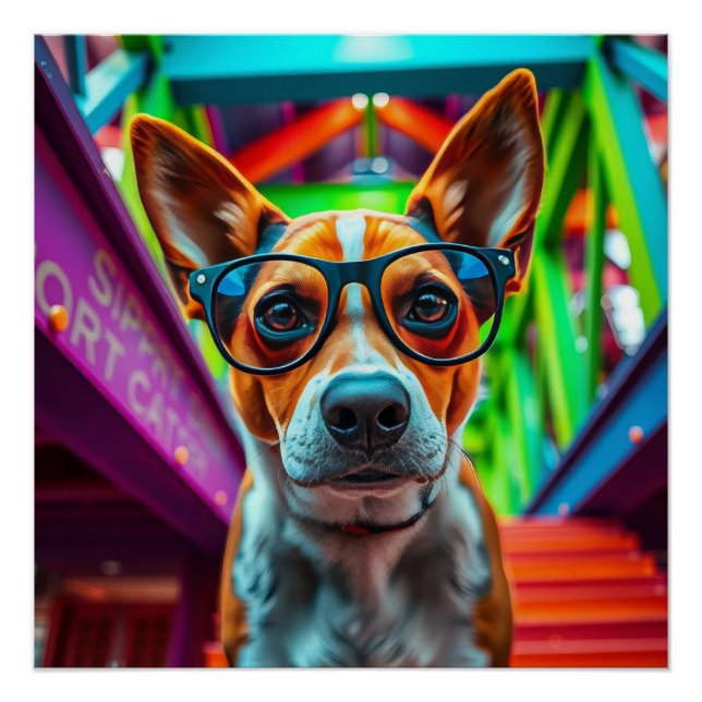 Póster Cachorro Legal com Óculos de Sol (Frente)