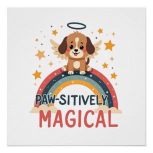 Póster Cachorro Mágico Positivamente Antigo Arco-íris Anj