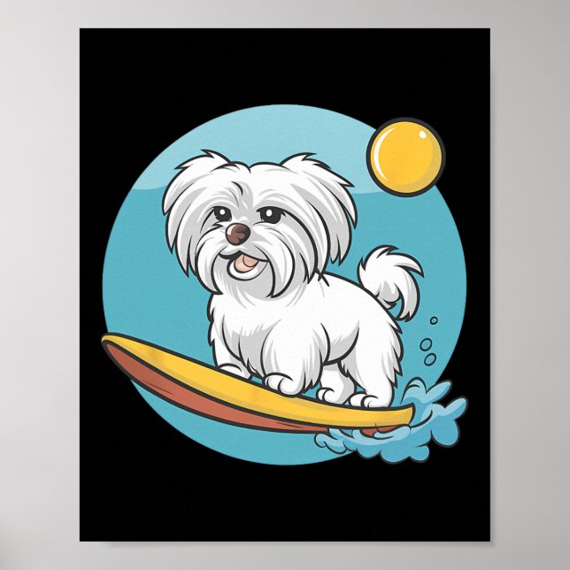 Poster Cachorro Maltês Aventureiro Surfando Surfistas Eng (Frente)