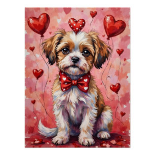 Póster Cachorro Malti Tzu no Dia dos Namorados sentado co