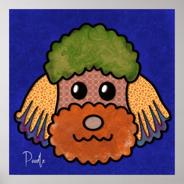 Poster Cachorro maluco Rosto com padrões abstrato (Frente)