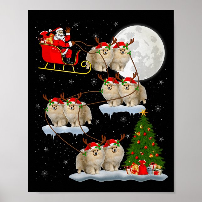 Poster Cachorro Meranian Papai Noel Trenó Voador Divertid (Frente)