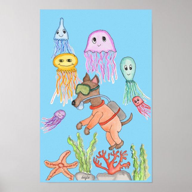 Poster Cachorro Mergulhador do Mar Profundo (Frente)