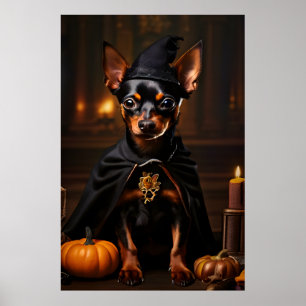 Poster Cachorro Miniatura Pinscher em Festa de Halloween