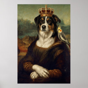 Poster Cachorro Mona Lisa com Papagaio Cockatiel Arte Fin