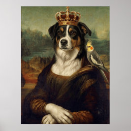Poster Cachorro Mona Lisa com Papagaio Cockatiel Arte Fin