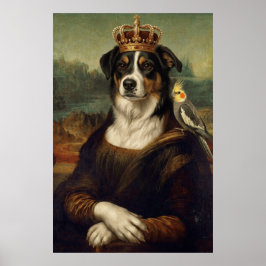 Poster Cachorro Mona Lisa com Papagaio Cockatiel Arte Fin
