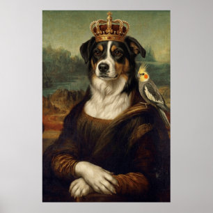 Poster Cachorro Mona Lisa com Papagaio Cockatiel Arte Fin