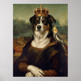 Poster Cachorro Mona Lisa com Papagaio Cockatiel Arte Fin