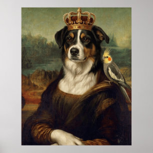 Poster Cachorro Mona Lisa com Papagaio Cockatiel Arte Fin