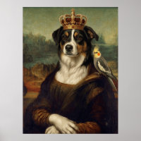 Cachorro Mona Lisa com Papagaio Cockatiel Arte Fin