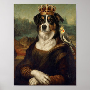 Poster Cachorro Mona Lisa com Papagaio Cockatiel Arte Fin