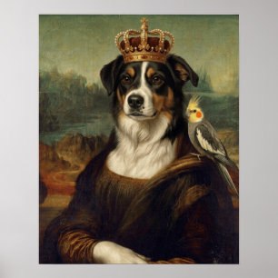 Poster Cachorro Mona Lisa com Papagaio Cockatiel Arte Fin