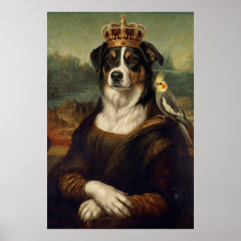 Poster Cachorro Mona Lisa com Papagaio Cockatiel Arte Fin