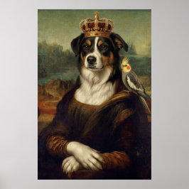 Poster Cachorro Mona Lisa com Papagaio Cockatiel Arte Fin