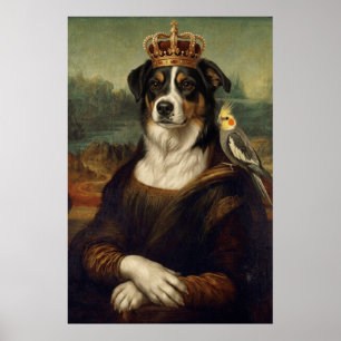 Poster Cachorro Mona Lisa com Papagaio Cockatiel Arte Fin