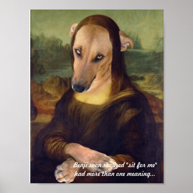 Póster Cachorro Mona Lisa Engraçado (Frente)