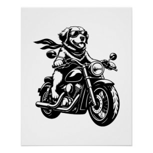 Póster Cachorro Motociclista Legal Andando de Motocicleta