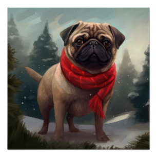 Póster Cachorro na neve no Natal