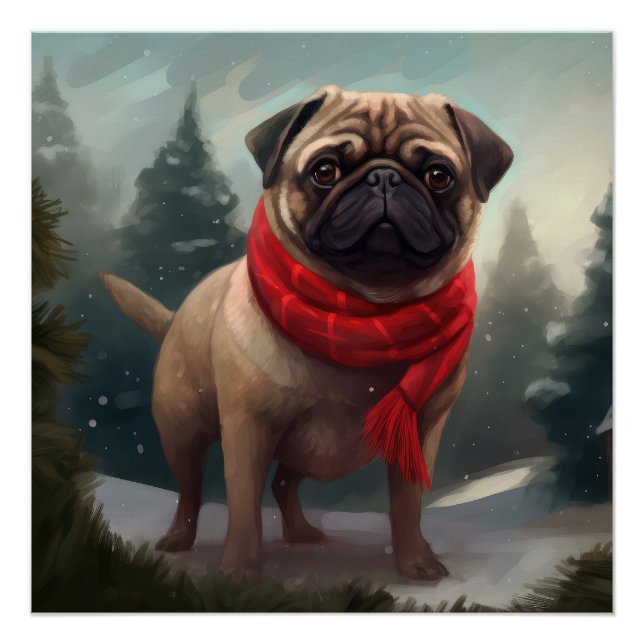 Póster Cachorro na neve no Natal (Frente)