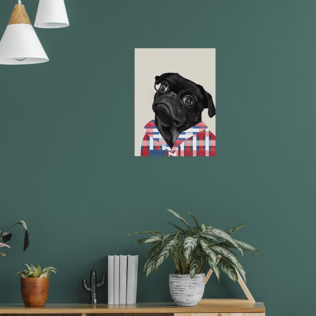 Poster Cachorro Negro Cachorro Com Óculos E Cheque Camisa (Sala de Estar 1)