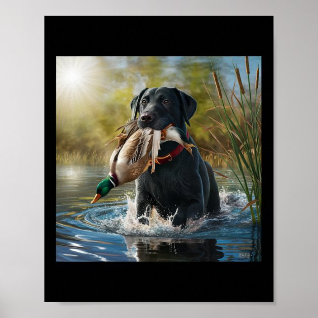Poster Cachorro Negro Labrador Retriever Cachorando Patos (Frente)