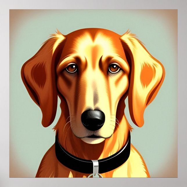 Poster Cachorro ouro Com Colar Mostrando Etiqueta De Iden (Frente)