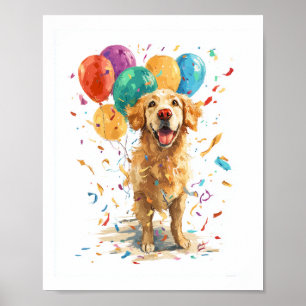 Poster Cachorro Palhaço Retriever � Cão de Circo com Balõ