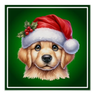 Póster Cachorro para Retriever ouro com Estilo Papai Noel
