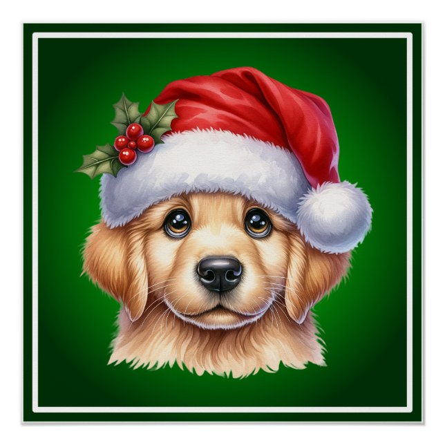 Póster Cachorro para Retriever ouro com Estilo Papai Noel (Frente)