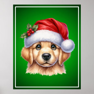 Poster Cachorro para Retriever ouro com Estilo Papai Noel