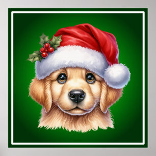 Poster Cachorro para Retriever ouro com Estilo Papai Noel