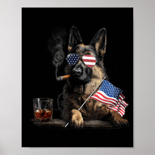 Poster Cachorro Pastor Alemão Pai Patriótico Bandeira Ame