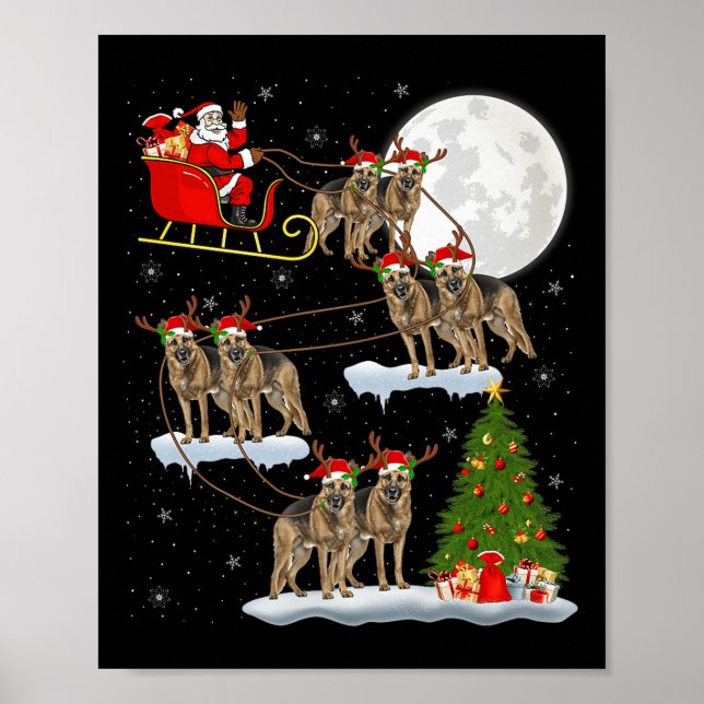 Poster Cachorro Pastor Alemão Papai Noel Trenó Voador Nat (Frente)