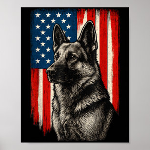 Poster Cachorro Pastor Alemão Patriótico Bandeira America