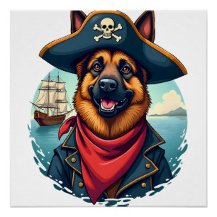 Póster Cachorro Pastor Alemão Pirata Cópia