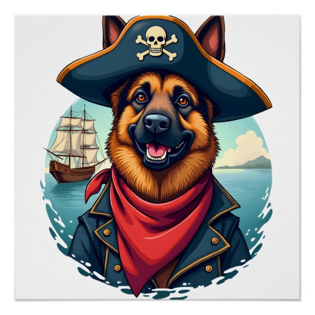 Póster Cachorro Pastor Alemão Pirata Cópia (Frente)
