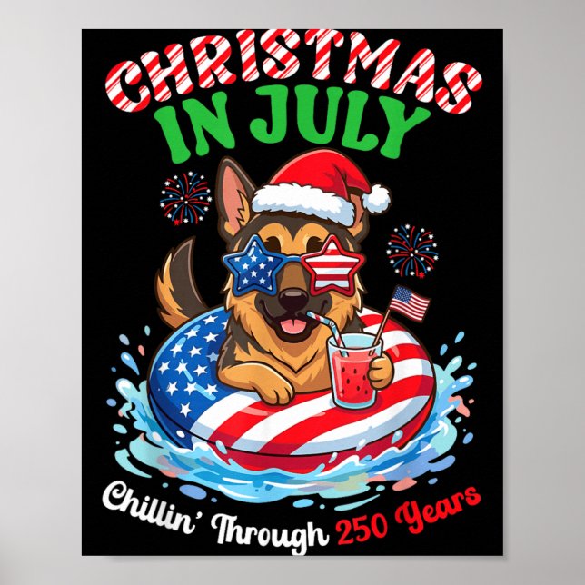 Poster Cachorro Pastor Alemão Uly de Natal Relaxando (Frente)