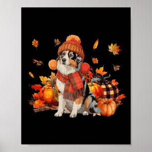 Poster Cachorro-Pastor Australiano Cai Pumpkin Scarf Leop