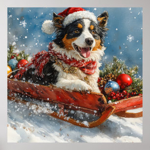Poster Cachorro-pastor australiano no Natal de Sledge