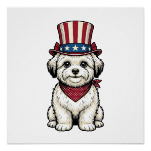 Póster Cachorro Patriótico Desenho Vetorial de Gravura Vi
