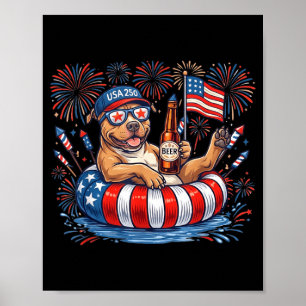 Poster Cachorro Patriótico Pitbull Bebendo Cerveja 4 De J