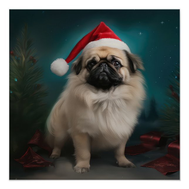 Póster Cachorro Pekingês no Natal da Neve (Frente)