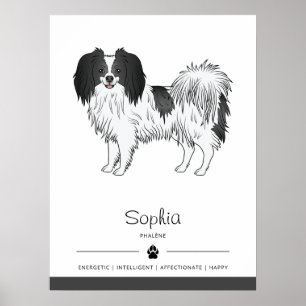 Poster Cachorro Phalène Negro e Branco com nome próprio d